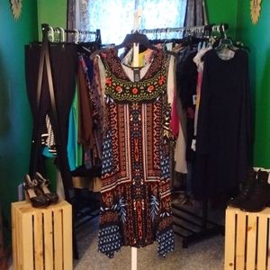 Black summer dress with cool flower print, XL